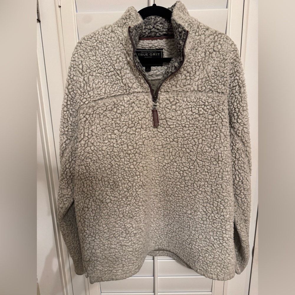 True Grit Gray Zip Up Sherpa Sweater Unisex size large
